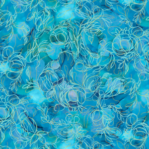 P & B Textiles - Painted Sea Flowing Linework Turquoise Fabric