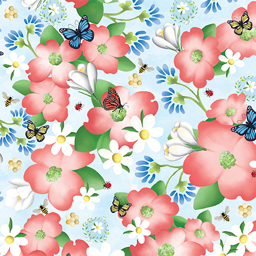 Benartex Fabric - Enchanted Spring - Blooming Garden Blue