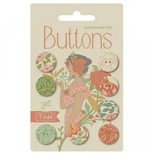 TILDA Fabric-Songbird-Coral & Green Buttons-16 mm-8 pcs