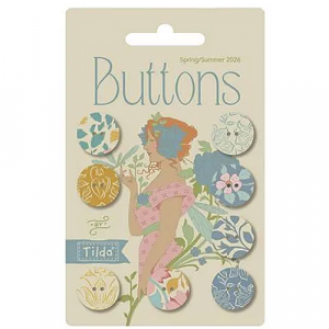 TILDA Fabric-Songbird-Blue & Yellow Buttons-16 mm-8 pcs