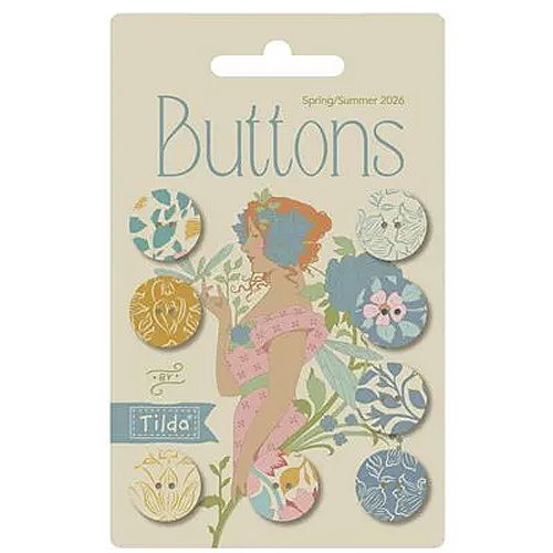 TILDA Fabric-Songbird-Blue & Yellow Buttons-16 mm-8 pcs