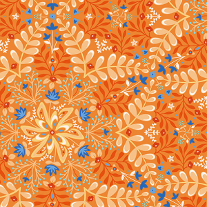 Benartex Fabric - Flora & Fauna Midnight Medallion Apricot